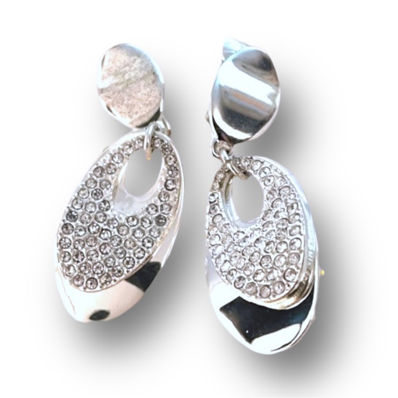 OVAL faux diamonds brilliant faux silver earrings - Picture 2 of 6
